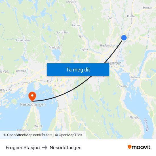 Frogner Stasjon to Nesoddtangen map