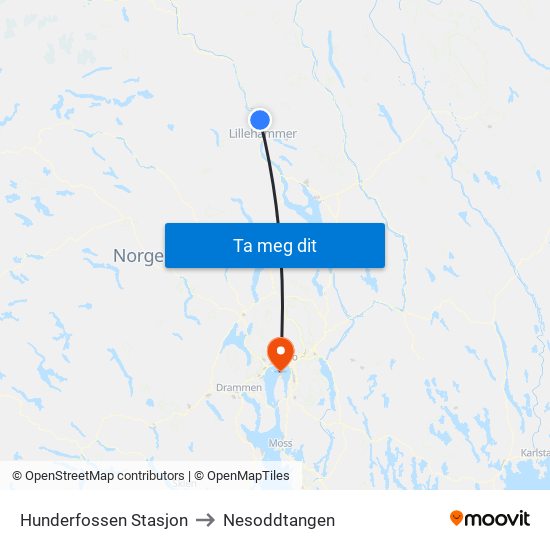 Hunderfossen Stasjon to Nesoddtangen map