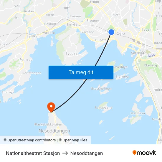 Nationaltheatret Stasjon to Nesoddtangen map