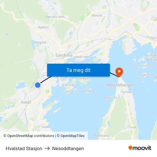 Hvalstad Stasjon to Nesoddtangen map