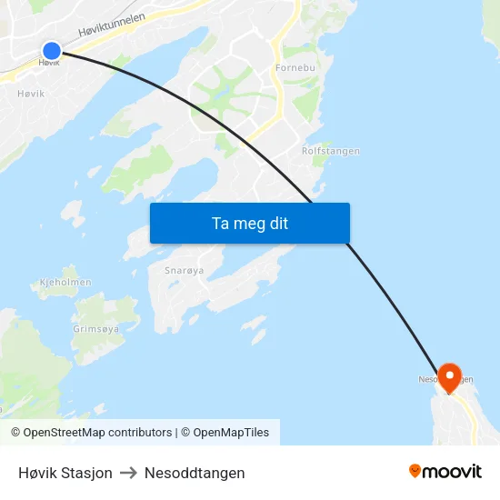 Høvik Stasjon to Nesoddtangen map