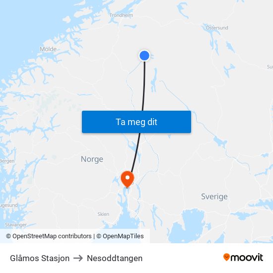 Glåmos Stasjon to Nesoddtangen map