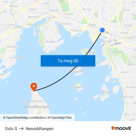 Oslo S to Nesoddtangen map