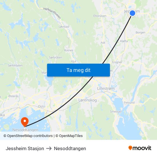 Jessheim Stasjon to Nesoddtangen map