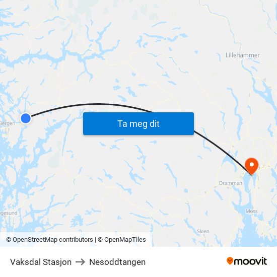 Vaksdal Stasjon to Nesoddtangen map