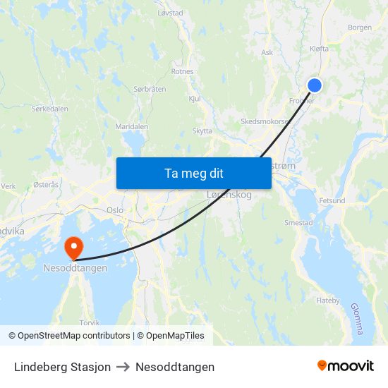 Lindeberg Stasjon to Nesoddtangen map