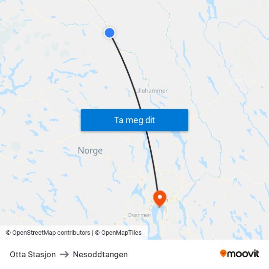 Otta Stasjon to Nesoddtangen map