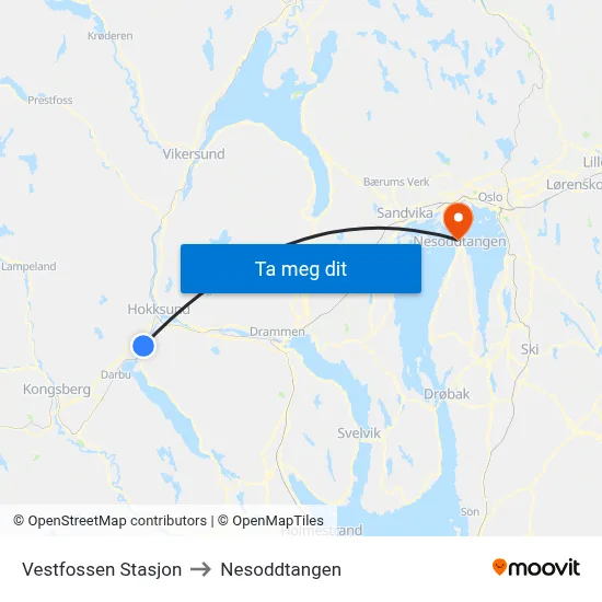 Vestfossen Stasjon to Nesoddtangen map