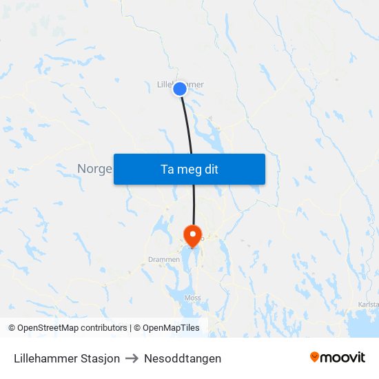 Lillehammer Stasjon to Nesoddtangen map