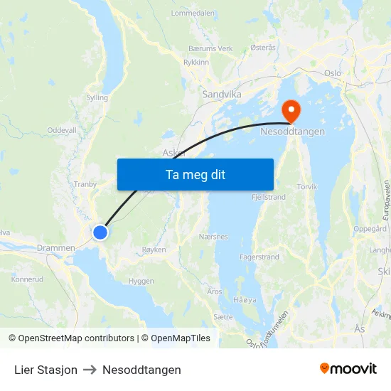 Lier Stasjon to Nesoddtangen map