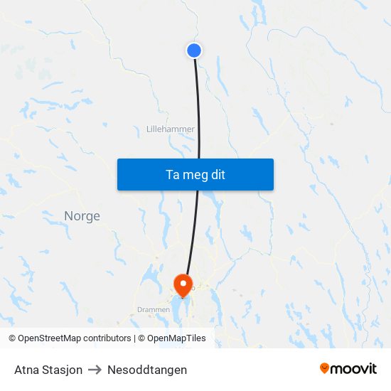 Atna Stasjon to Nesoddtangen map