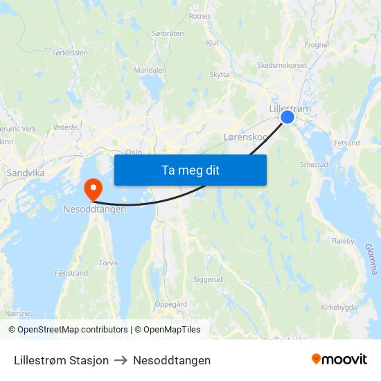 Lillestrøm Stasjon to Nesoddtangen map