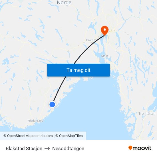 Blakstad Stasjon to Nesoddtangen map