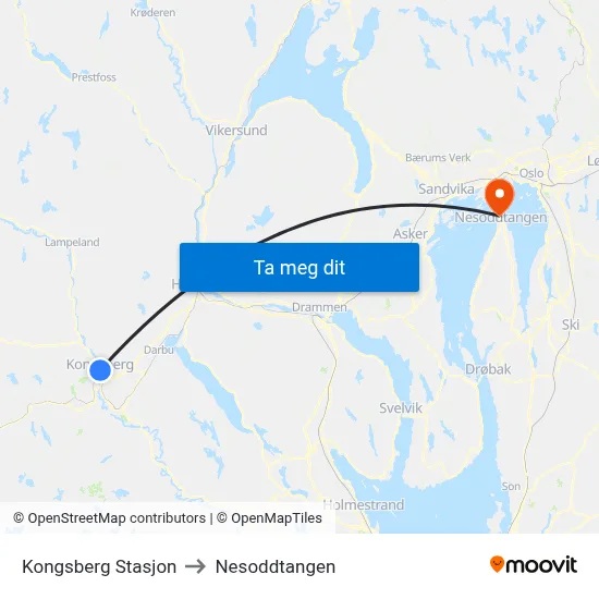 Kongsberg Stasjon to Nesoddtangen map