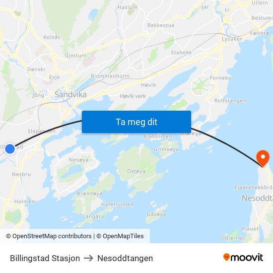 Billingstad Stasjon to Nesoddtangen map