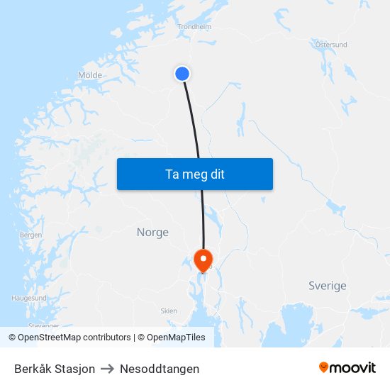 Berkåk Stasjon to Nesoddtangen map