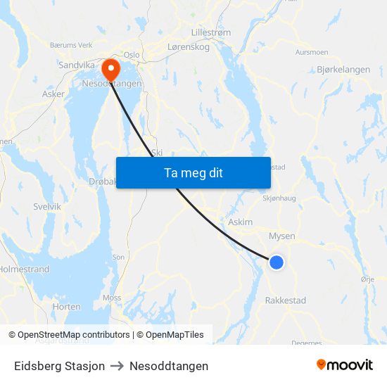 Eidsberg Stasjon to Nesoddtangen map