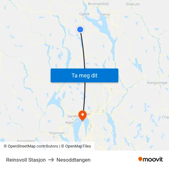 Reinsvoll Stasjon to Nesoddtangen map