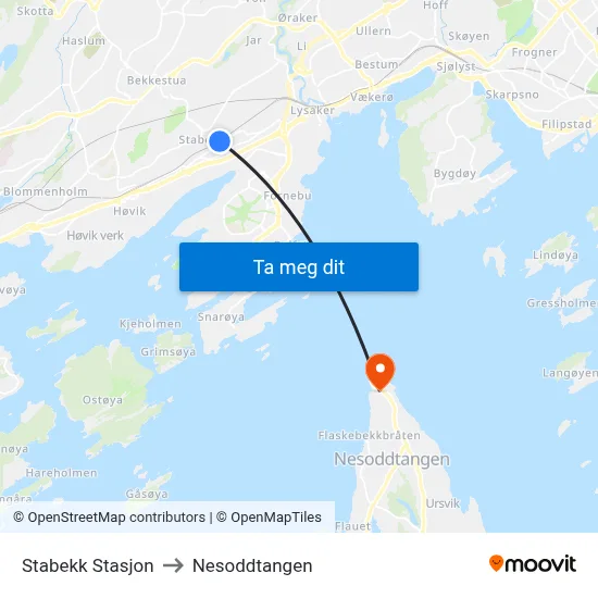 Stabekk Stasjon to Nesoddtangen map