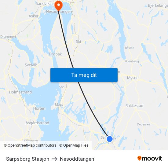 Sarpsborg Stasjon to Nesoddtangen map