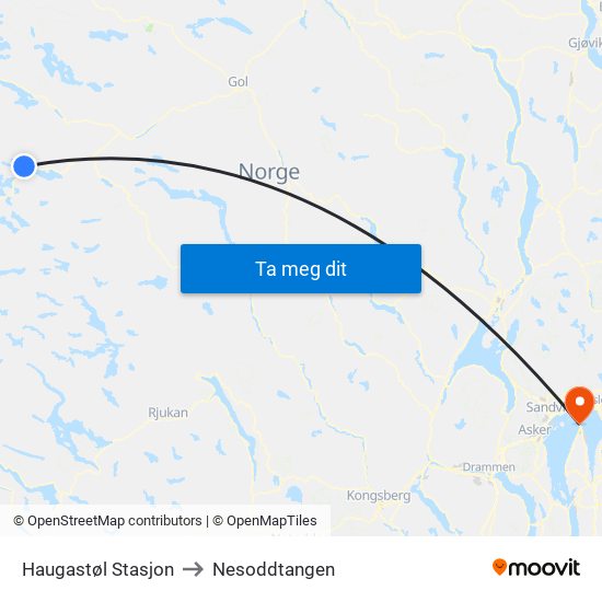Haugastøl Stasjon to Nesoddtangen map