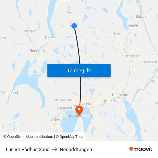 Lunner Rådhus Sand to Nesoddtangen map