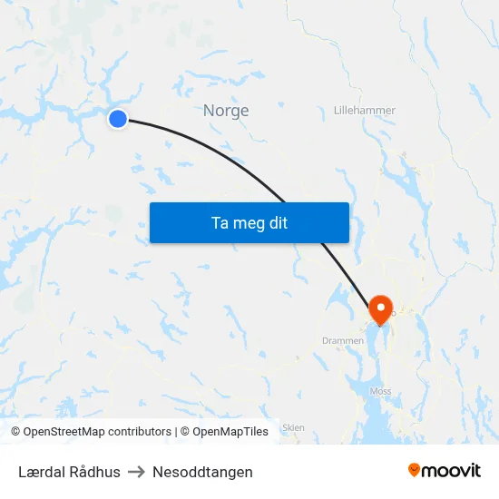 Lærdal Rådhus to Nesoddtangen map