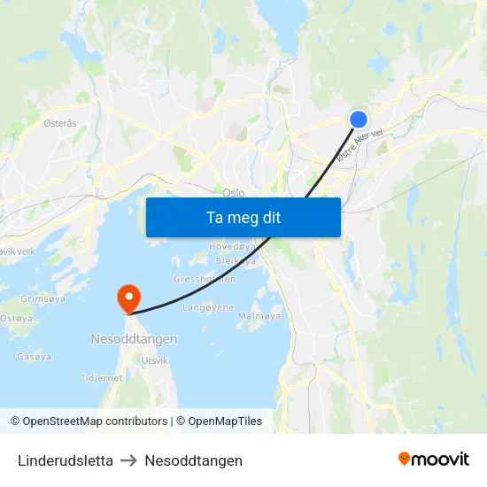 Linderudsletta to Nesoddtangen map