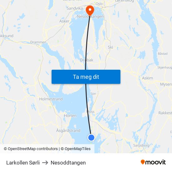 Larkollen Sørli to Nesoddtangen map