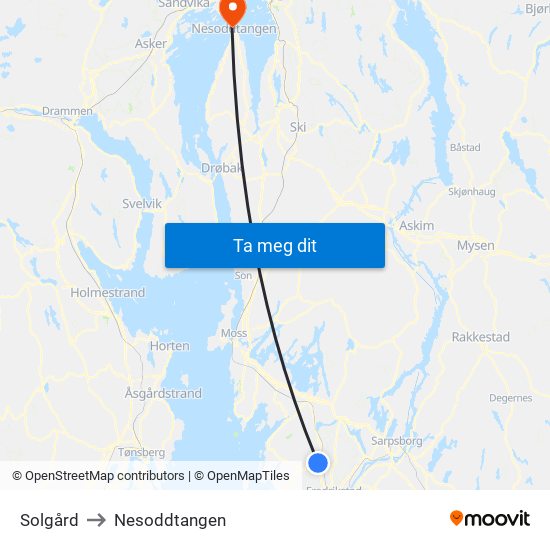 Solgård to Nesoddtangen map