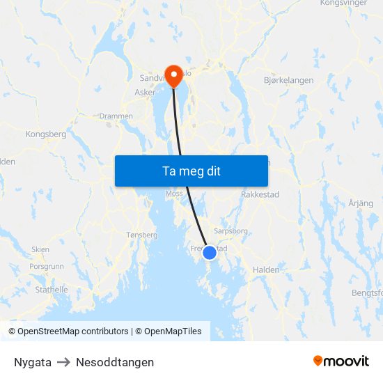 Nygata to Nesoddtangen map