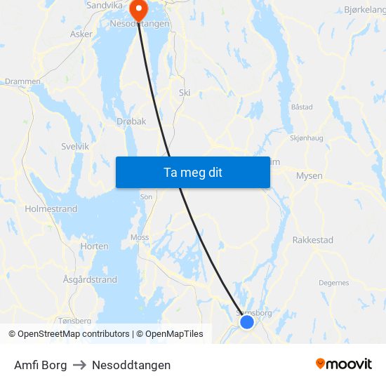 Amfi Borg to Nesoddtangen map