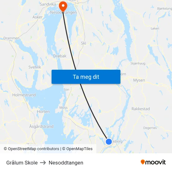 Grålum Skole to Nesoddtangen map