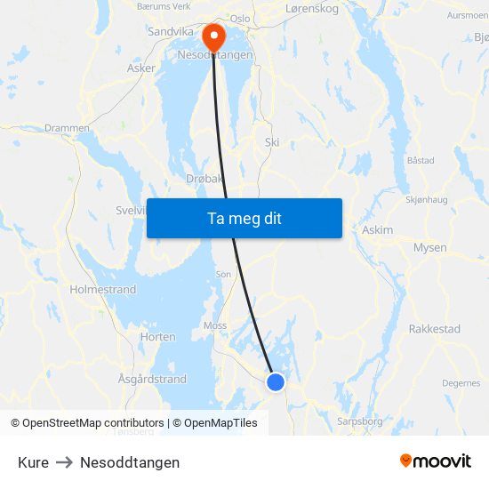 Kure to Nesoddtangen map