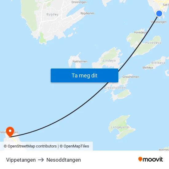 Vippetangen to Nesoddtangen map