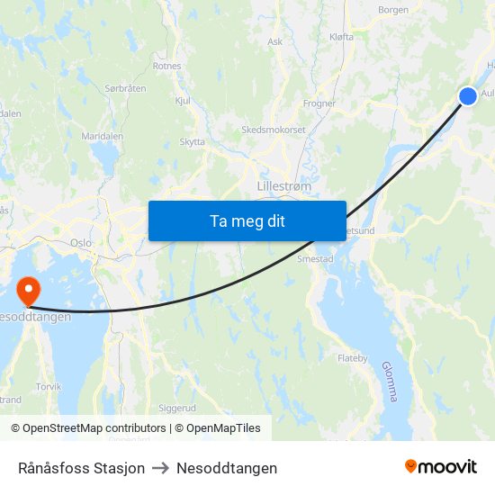 Rånåsfoss Stasjon to Nesoddtangen map