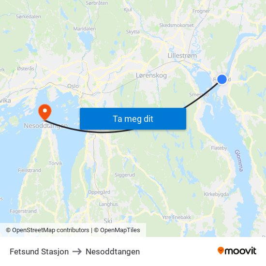 Fetsund Stasjon to Nesoddtangen map