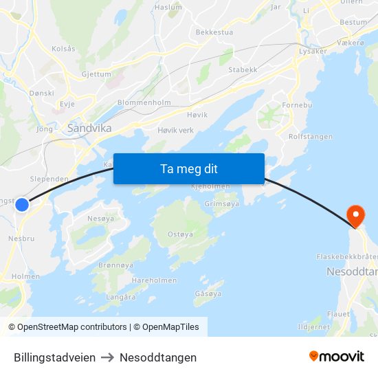 Billingstadveien to Nesoddtangen map