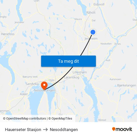 Hauerseter Stasjon to Nesoddtangen map