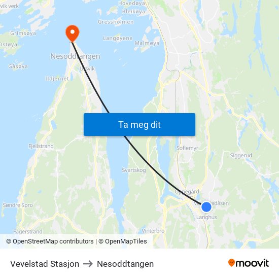 Vevelstad Stasjon to Nesoddtangen map