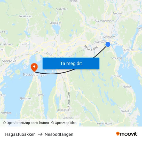 Hagastubakken to Nesoddtangen map