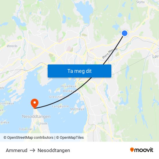 Ammerud to Nesoddtangen map