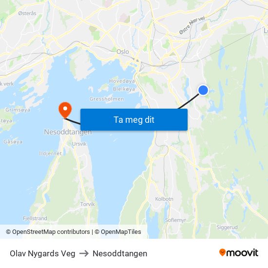 Olav Nygards Veg to Nesoddtangen map