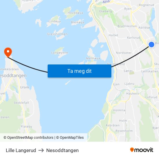 Lille Langerud to Nesoddtangen map