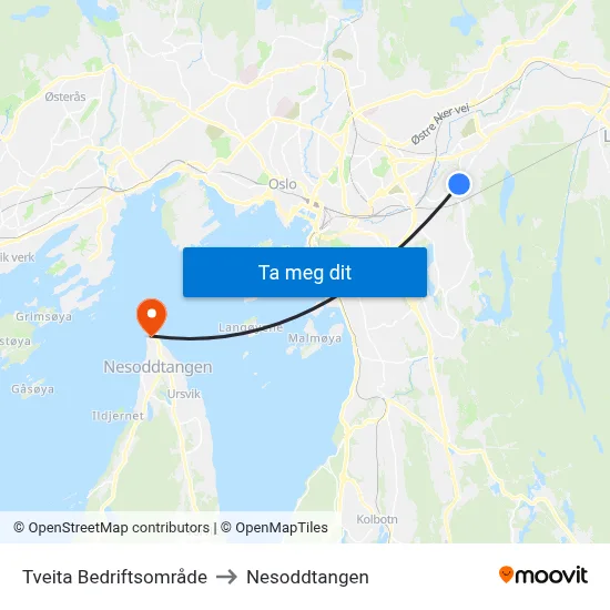 Tveita Bedriftsområde to Nesoddtangen map