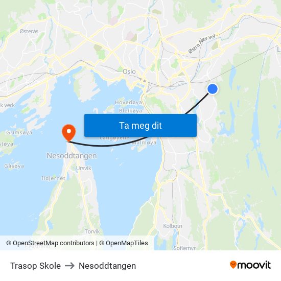 Trasop Skole to Nesoddtangen map