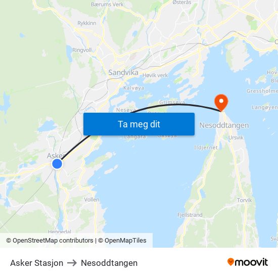 Asker Stasjon to Nesoddtangen map