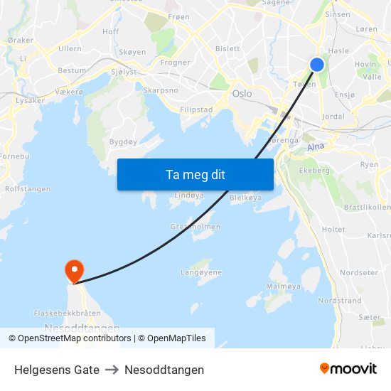 Helgesens Gate to Nesoddtangen map