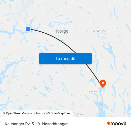 Kaupanger Rv. 5 to Nesoddtangen map