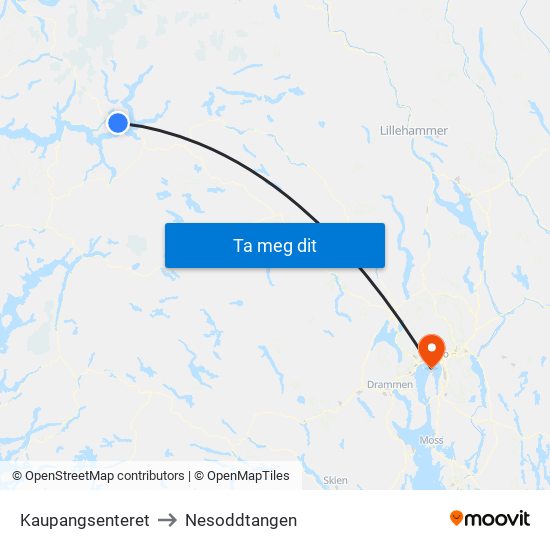 Kaupangsenteret to Nesoddtangen map